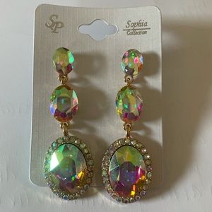 Iridescent and white rhinestone drop earrings